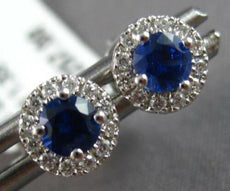 SMALL .51CT DIAMOND & AAA SAPPHIRE 14KT WHITE GOLD 3D ROUND FLOWER STUD EARRINGS
