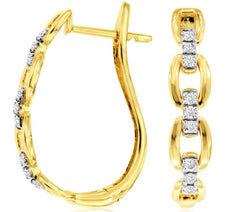 ESTATE .20CT DIAMOND 14KT YELLOW GOLD 3D CLASSIC LINK LEVERBACK HANGING EARRINGS