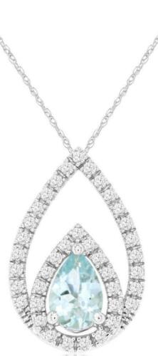 .60CT DIAMOND & AAA AQUAMARINE 14K WHITE GOLD 3D PEAR SHAPE & ROUND LOVE PENDANT