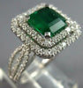 LARGE 3.08CT DIAMOND & AAA EMERALD 14K WHITE GOLD 3D HALO ENGAGEMENT RING #27577