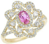 1.21CT DIAMOND & AAA PINK SAPPHIRE 14KT YELLOW GOLD ROUND & OVAL FLOWER FUN RING
