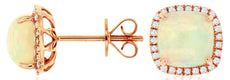 3.01CT DIAMOND & AAA OPAL 14KT ROSE GOLD 3D CUSHION & ROUND HALO STUD EARRINGS