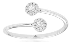 ESTATE .14CT DIAMOND 14KT WHITE GOLD 3D DOUBLE FLOWER CRISS CROSS LOVE RING