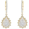 .68CT DIAMOND 14KT 2 TONE GOLD ROUND CLUSTER TEAR DROP HUGGIE HANGING EARRINGS