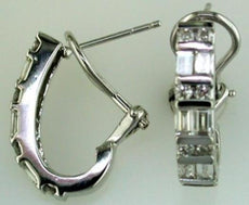 1.22CT DIAMOND 14KT WHITE GOLD ROUND & BAGUETTE CHANNEL CLIP ON HANGING EARRINGS