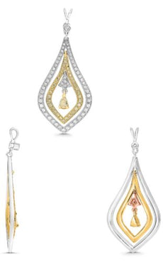 .87CT WHITE PINK & FANCY YELLOW DIAMOND 18KT 2 TONE GOLD 3D PEAR SHAPE PENDANT