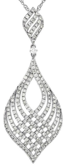 1.47CT DIAMOND 14KT WHITE GOLD MULTI ROW TEAR DROP CRISS CROSS FLOATING PENDANT