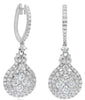1.85CT DIAMOND 18K WHITE GOLD CLUSTER FLOWER DOUBLE HALO HUGGIE HANGING EARRINGS