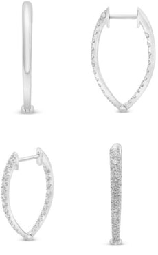 .75CT DIAMOND 14K WHITE GOLD 3D GRADUATING HEART SHAPE HOOP FUN HANGING EARRINGS