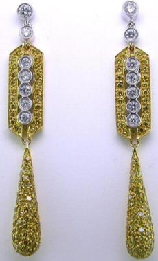 1.67CT WHITE & FANCY YELLOW DIAMOND 18KT 2 TONE GOLD HEXAGON TEAR DROP EARRINGS