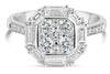 1.21CT DIAMOND 18KT WHITE GOLD 3D ROUND & BAGUETTE SQUARE OCTAGON HALO LOVE RING