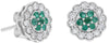 ESTATE .62CT DIAMOND & AAA EMERALD 14KT WHITE GOLD CLASSIC FLOWER STUD EARRINGS