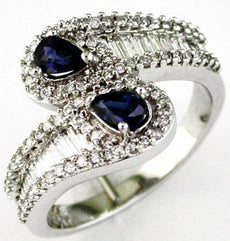 1.42CT DIAMOND & AAA SAPPHIRE 14KT WHITE GOLD PEAR SHAPE CRISS CROSS SNAKE RING
