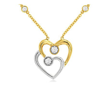 ESTATE .16CT DIAMOND 14KT 2 TONE GOLD 3D DOUBLE HEART BY THE YARD LOVE NECKLACE