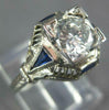 LARGE .97CT DIAMOND & AAA SAPPHIRE 18K WHITE GOLD ART DECO ENGAGEMENT RING 27238