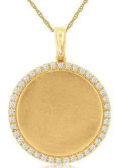 .16CT DIAMOND 14KT YELLOW GOLD 3D ROUND CIRCULAR ENGRAVEABLE FLOATING NPENDANT