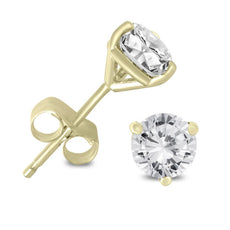 .75CT DIAMOND 14KT YELLOW GOLD 3D ROUND SOLITAIRE 3 PRONG MARTINI STUD EARRINGS