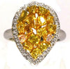 LARGE 1.95CT WHITE PINK & FANCY YELLOW DIAMOND 18KT 2 TONE GOLD TEAR DROP RING