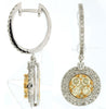 1.56CT WHITE & FANCY YELLOW DIAMOND 14K WHITE GOLD ROUND HUGGIE HANGING EARRINGS
