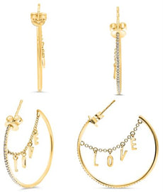 ESTATE .26CT DIAMOND 14KT YELLOW GOLD 3D ROUND SEMI HOOP LOVE HANGING EARRINGS