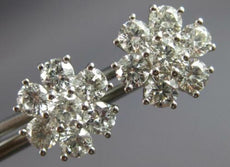 ESTATE LARGE 2.60CT DIAMOND 14KT WHITE GOLD 3D FLOWER SNOWFLAKE STUD EARRINGS