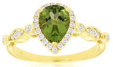 1.25CT DIAMOND & AAA PERIDOT 14KT YELLOW GOLD PEAR SHAPE & ROUND HALO FUN RING
