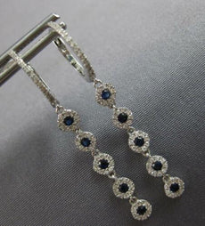 .60CT DIAMOND & AAA SAPPHIRE 14K WHITE GOLD MULTI FLOWER HUGGIE HANGING EARRINGS