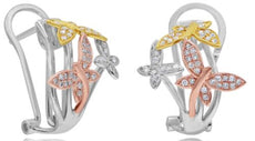 ESTATE .34CT DIAMOND 14K TRI COLOR GOLD 3D MULTI BUTTERFLY LOVE CLIP ON EARRINGS