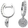 1.0CT DIAMOND 14KT WHITE GOLD CLUSTER FILIGREE MILGRAIN HUGGIE HANGING EARRINGS