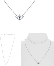 .18CT DIAMOND & AAA SAPPHIRE 14KT WHITE GOLD ROUND & BAGUETTE EVIL EYE NECKLACE