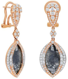 LARGE 5.53CT WHITE & SLICE DIAMOND 18KT ROSE GOLD 3D TEAR DROP HANGING EARRINGS