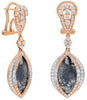 LARGE 5.53CT WHITE & SLICE DIAMOND 18KT ROSE GOLD 3D TEAR DROP HANGING EARRINGS