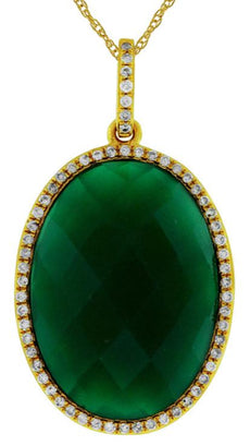 .18CT DIAMOND & AAA GREEN AGATE 14KT YELLOW GOLD OVAL HALO FUN FLOATING PENDANT