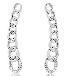 ESTATE .20CT DIAMOND 14KT WHITE GOLD CLASSIC JOURNEY OVAL LINK HANGING EARRINGS