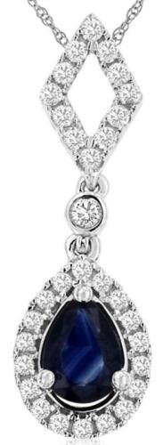 1.25CT DIAMOND & AAA SAPPHIRE 14K WHITE GOLD PEAR SHAPE & ROUND FLOATING PENDANT