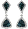 1.3CT WHITE & BLUE DIAMOND 14K WHITE GOLD CLUSTER TRILLION HALO HANGING EARRINGS