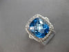 ESTATE LARGE 7.15CT DIAMOND & AAA BLUE TOPAZ 14K WHITE GOLD CUSHION & ROUND RING