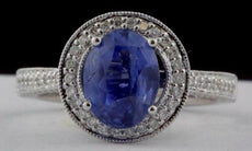 WIDE 3.0CT DIAMOND & AAA SAPPHIRE 18K WHITE GOLD 3D OVAL & ROUND ENGAGEMENT RING
