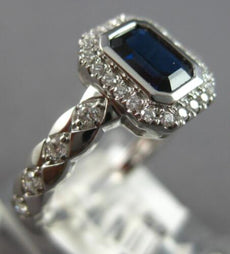 .90CT DIAMOND & AAA SAPPHIRE 14KT WHITE GOLD EMERALD CUT & ROUND ENGAGEMENT RING