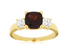 2.15CT DIAMOND & AAA GARNET 14KT YELLOW GOLD 3D CUSHION & ROUND ANNIVERSARY RING
