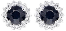ESTATE .75CT DIAMOND & AAA SAPPHIRE 14KT WHITE GOLD CLASSIC FLOWER STUD EARRINGS