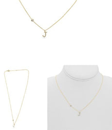 .08CT DIAMOND 14KT YELLOW GOLD 3D INITIAL J SOLITAIRE BY THE YARD FUN NECKLACE