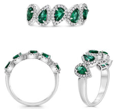 1.26CT DIAMOND & AAA EMERALD 14KT WHITE GOLD 3D PEAR SHAPE & ROUND 5 STONE RING