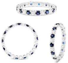 1.57CT DIAMOND & AAA SAPPHIRE 14KT WHITE GOLD 3D ROUND ETERNITY ANNIVERSARY RING