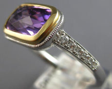 1.88CT DIAMOND & AAA AMETHYST 14K 2 TONE GOLD 3D CUSHION & ROUND FRIENDSHIP RING