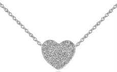 ESTATE .15CT DIAMOND 14KT WHITE GOLD 3D CLASSIC PAVE HEART SHAPE LOVE NECKLACE