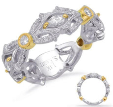 .48CT DIAMOND 14KT 2 TONE GOLD ROUND & MARQUISE OPEN FILIGREE ANNIVERSARY RING