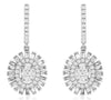ESTATE 1.05CT DIAMOND 14KT WHITE GOLD ROUND & BAGUETTE FLOWER HANGING EARRINGS