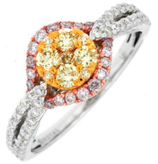 .81CT WHITE YELLOW & PINK DIAMOND 14KT TRI COLOR GOLD CLUSTER ANNIVERSARY RING