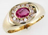 1.25CT DIAMOND & AAA PINK SAPPHIRE 14KT YELLOW GOLD OVAL & ROUND BEZEL MENS RING